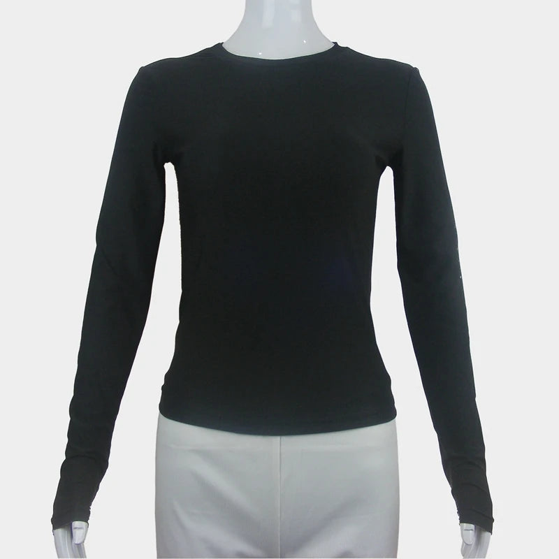Slim Fit Long Sleeve O-Neck Tee for Women VestiVogue