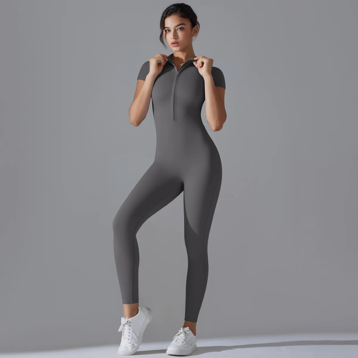 Women's Zipper Bodysuit Fitness Jumpsuit VestiVogue