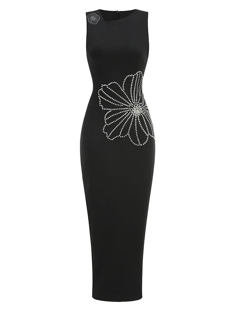 Asymmetrical Neck Floral Maxi Dress VestiVogue Black M