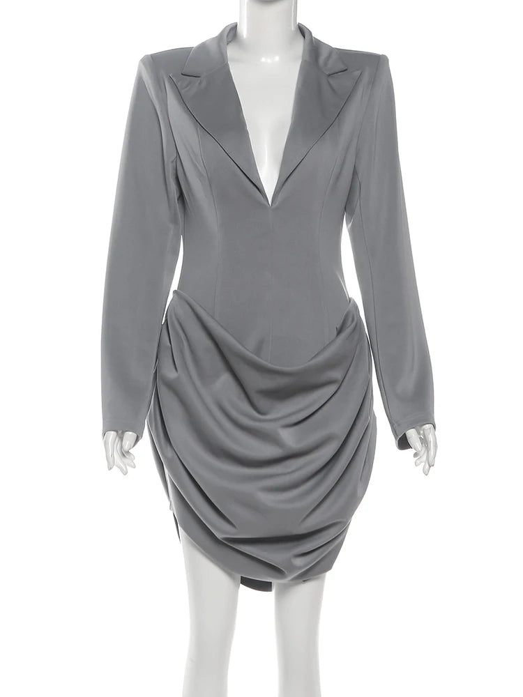 Polo Neck Ruched Mini Dress with Irregular Hem VestiVogue