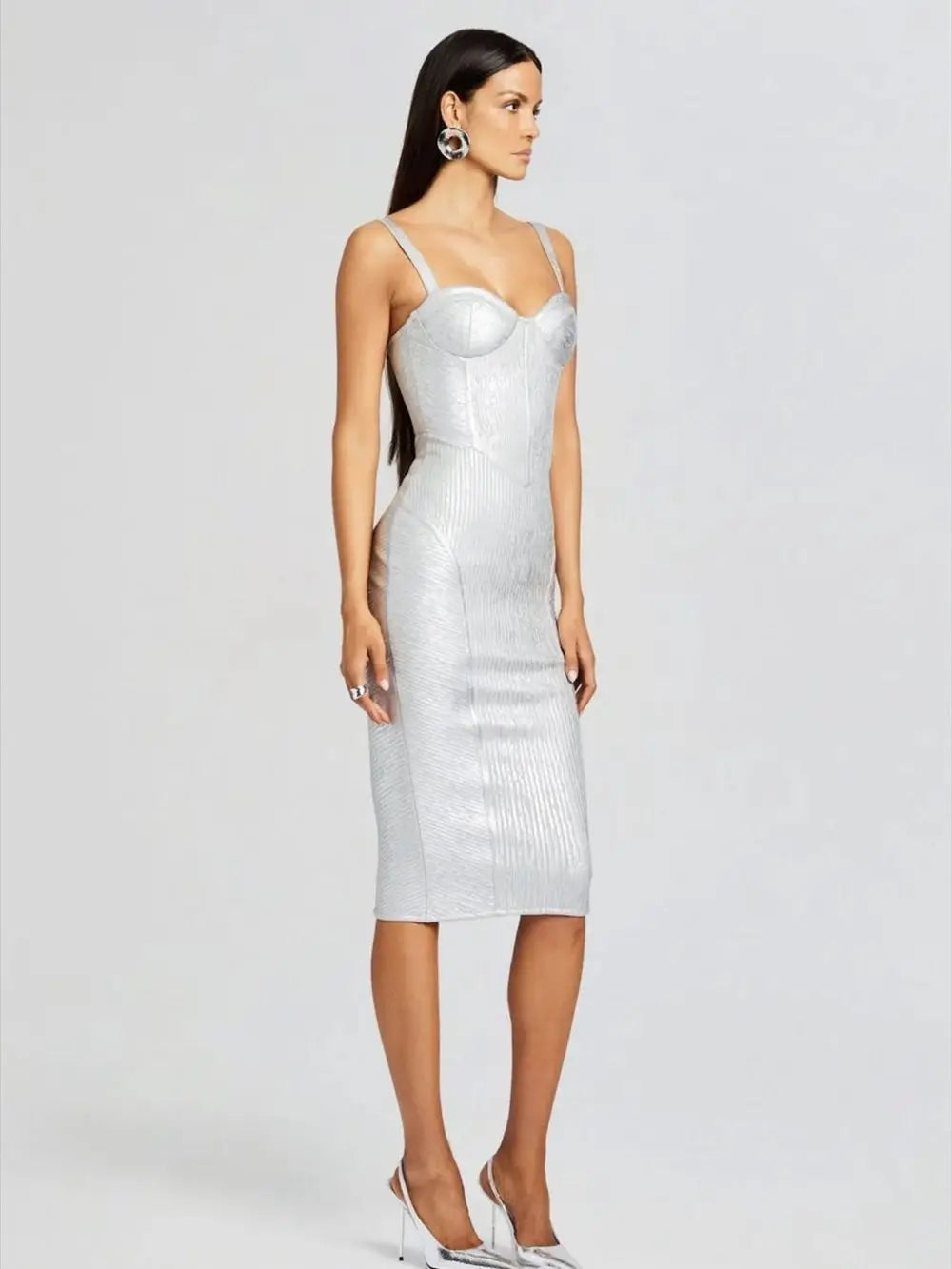 Silver Bodycon Midi Dress VestiVogue