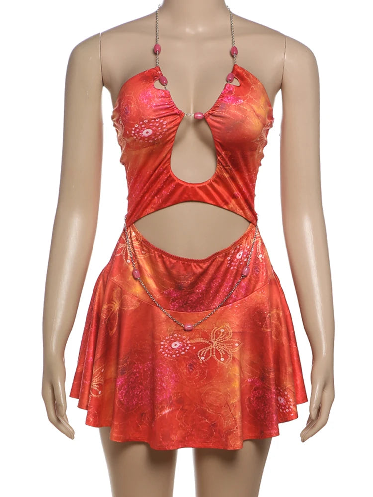 Wild Beads Chain Halter Dress - Hollow Sleeveless Summer Vibe VestiVogue