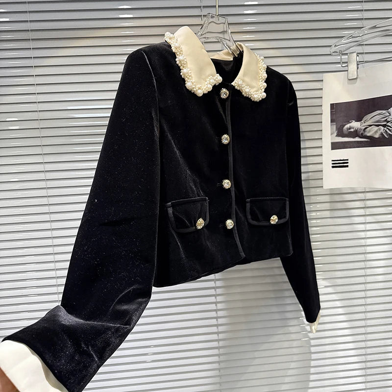 Beaded Velvet A-line Two-Piece Set with Short Jacket VestiVogue