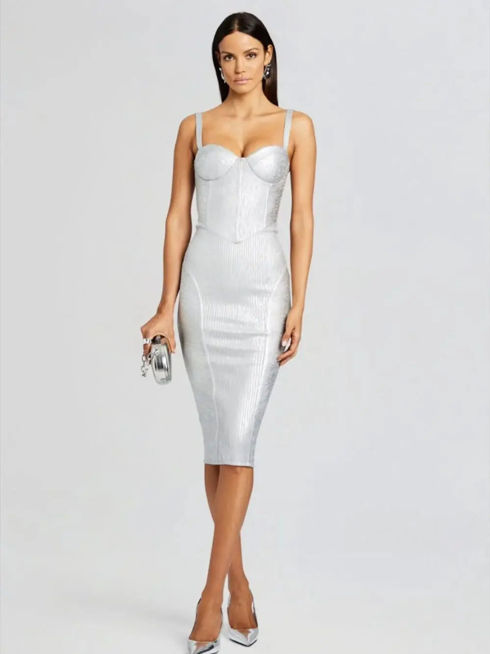 Silver Bodycon Midi Dress VestiVogue