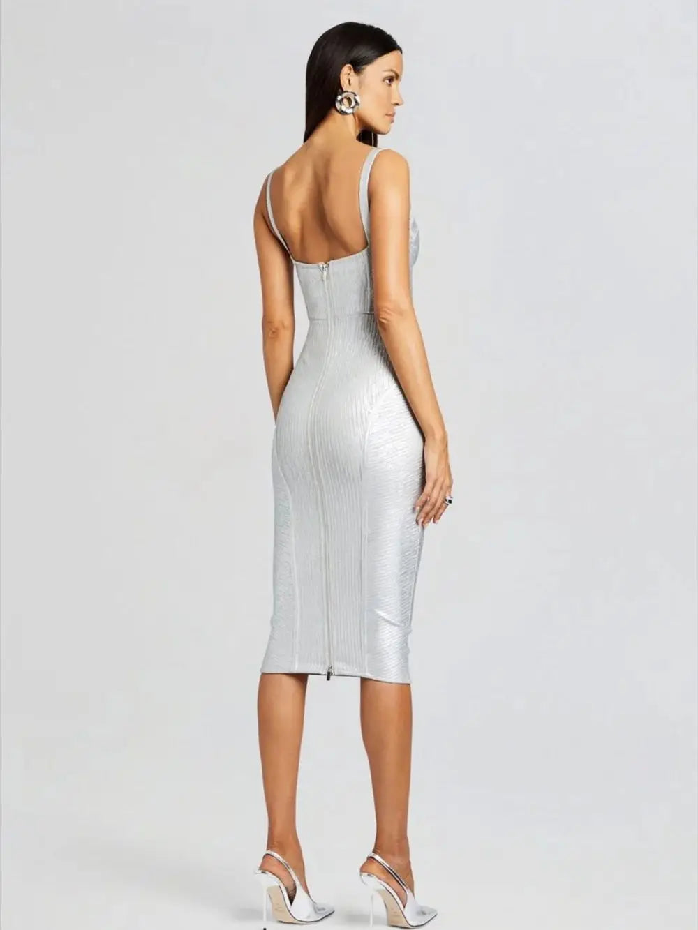 Silver Bodycon Midi Dress VestiVogue