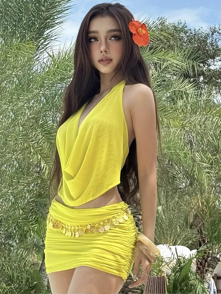 Halter Backless Mini Skirt 2-Piece Party Set VestiVogue