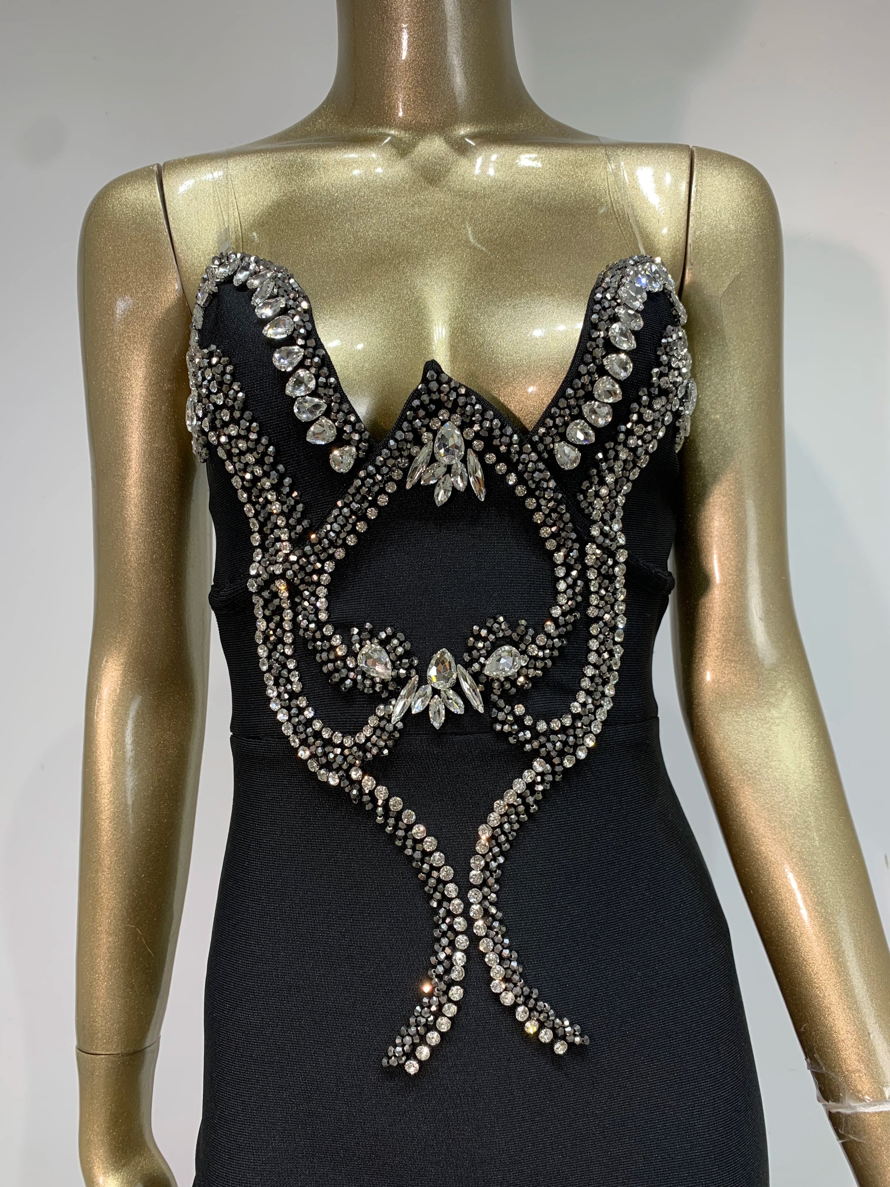 Strapless Black Beaded Bodycon Maxi Dress VestiVogue