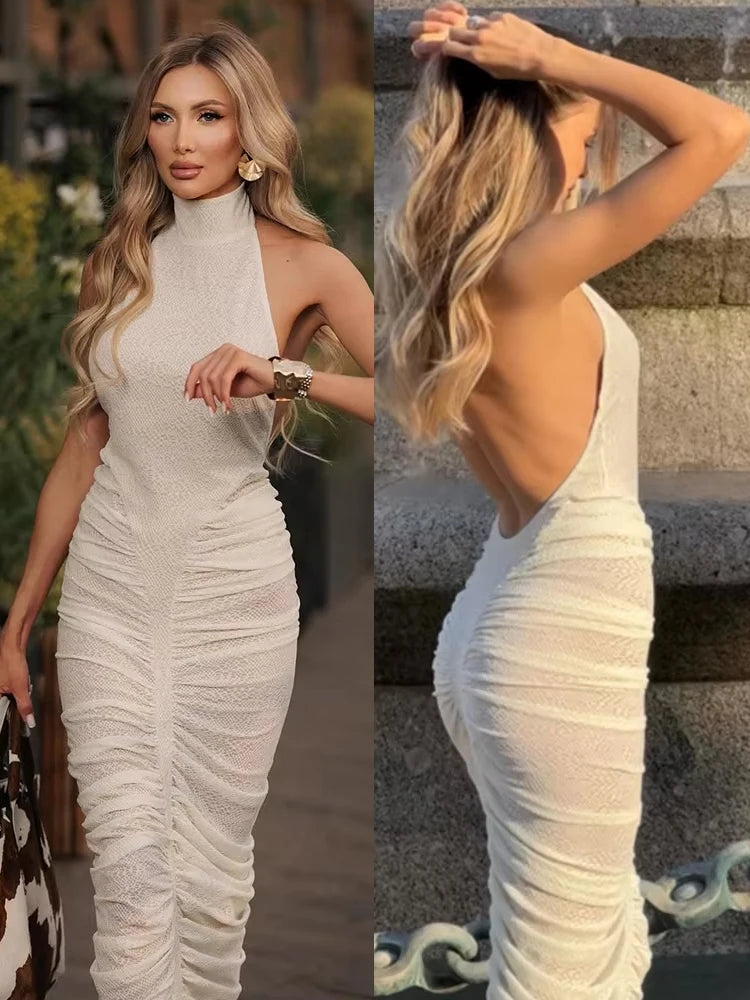 Elegant Backless Turtleneck Bodycon Dress VestiVogue