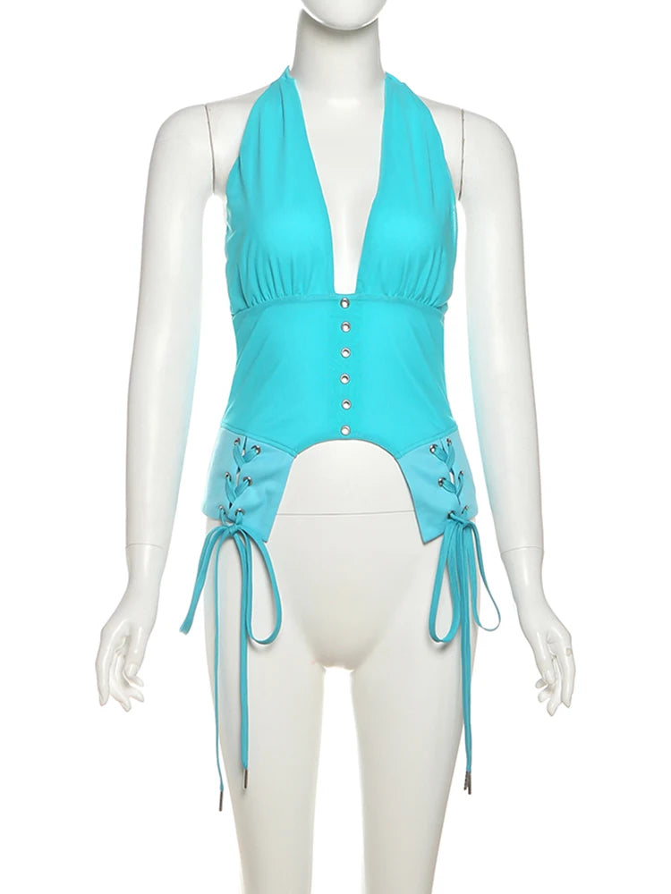 Backless Bandage Tank Top with Irregular Hem VestiVogue