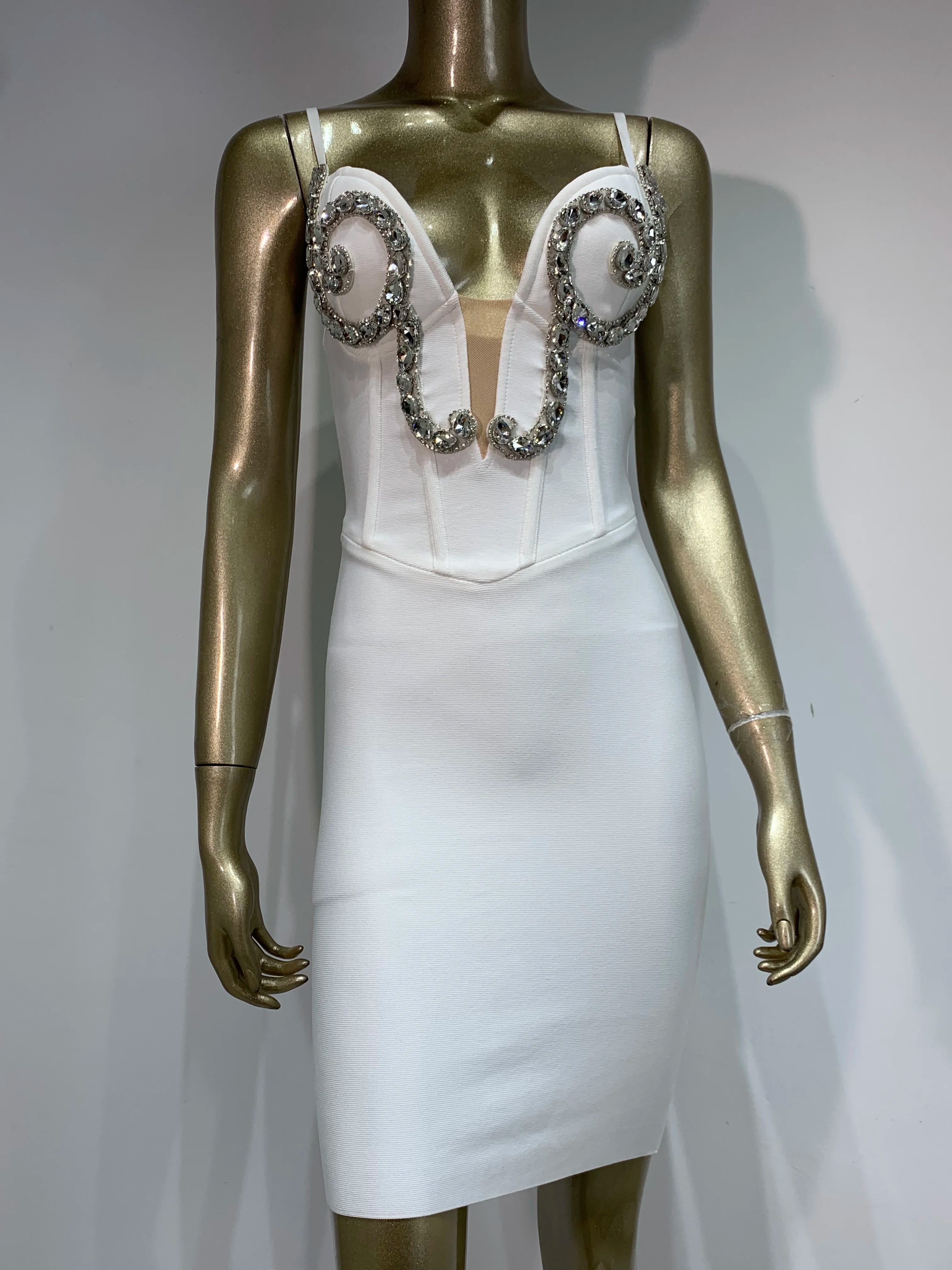 Diamante Backless Sleeveless Mini Bodycon Dress VestiVogue