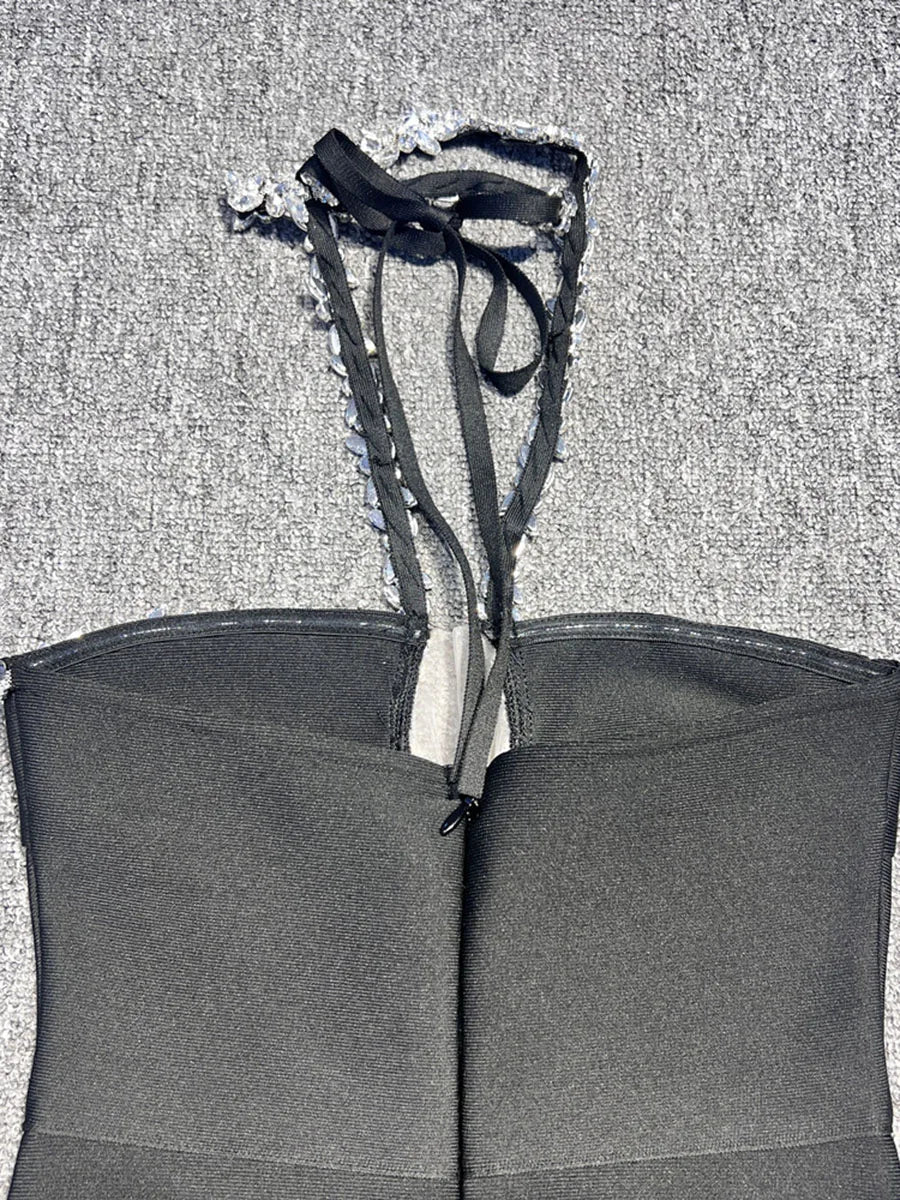 Dazzling Diamante Mesh Bandage Maxi Dress VestiVogue