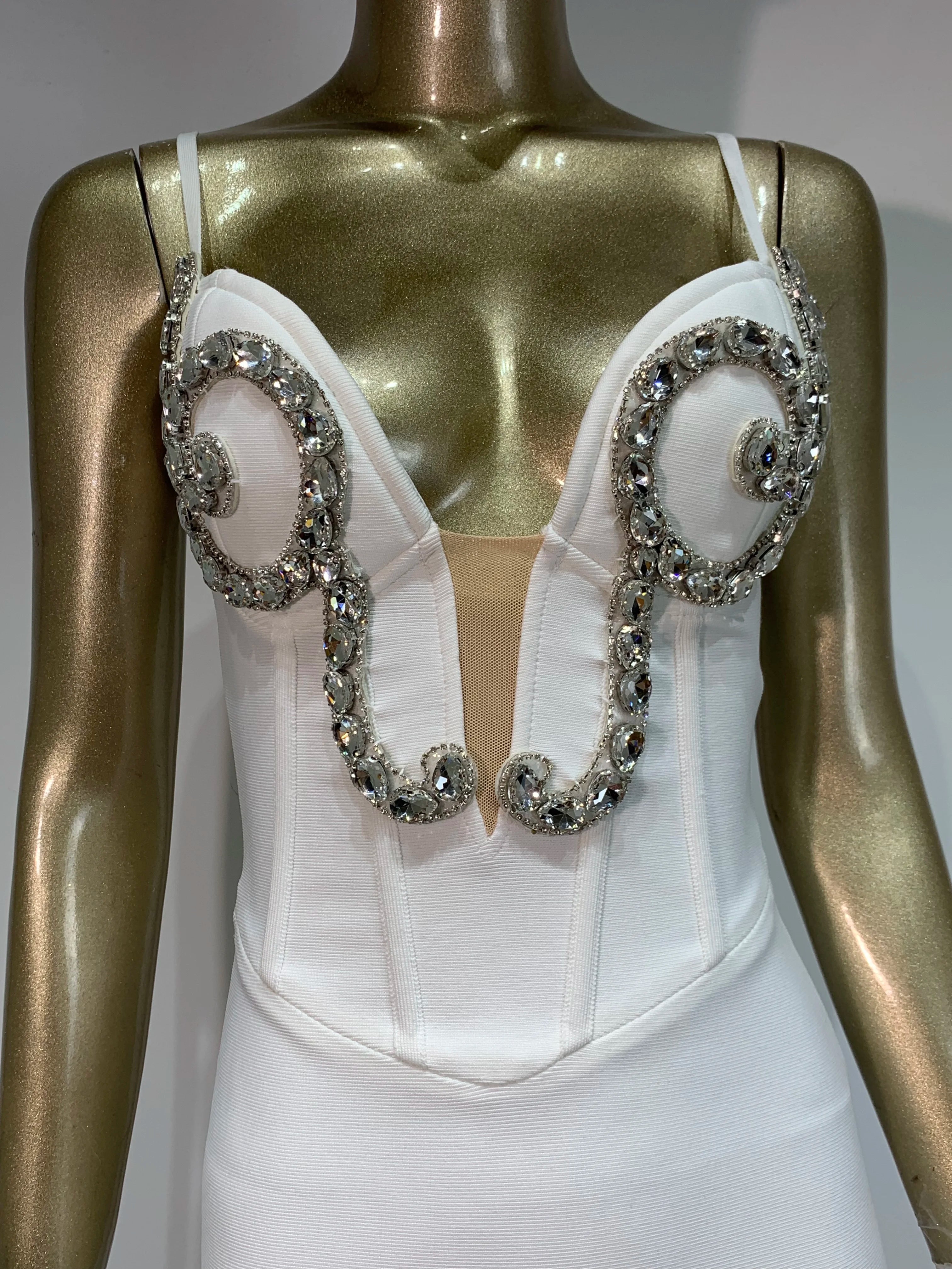 Diamante Backless Sleeveless Mini Bodycon Dress VestiVogue