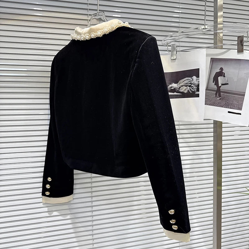 Beaded Velvet A-line Two-Piece Set with Short Jacket VestiVogue