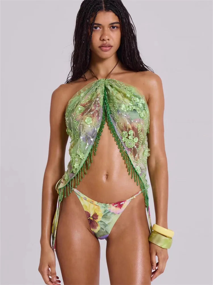 Floral Print 3 Piece Beach Set VestiVogue
