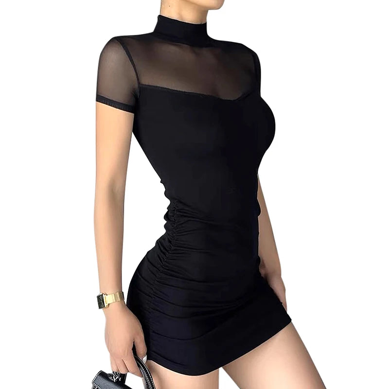 Gothic Mesh Patchwork Bodycon Mini Dress VestiVogue