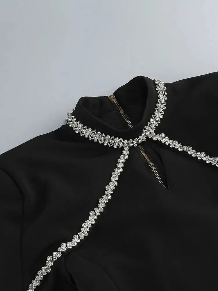 Crystal Black Mini Bodycon Dress VestiVogue