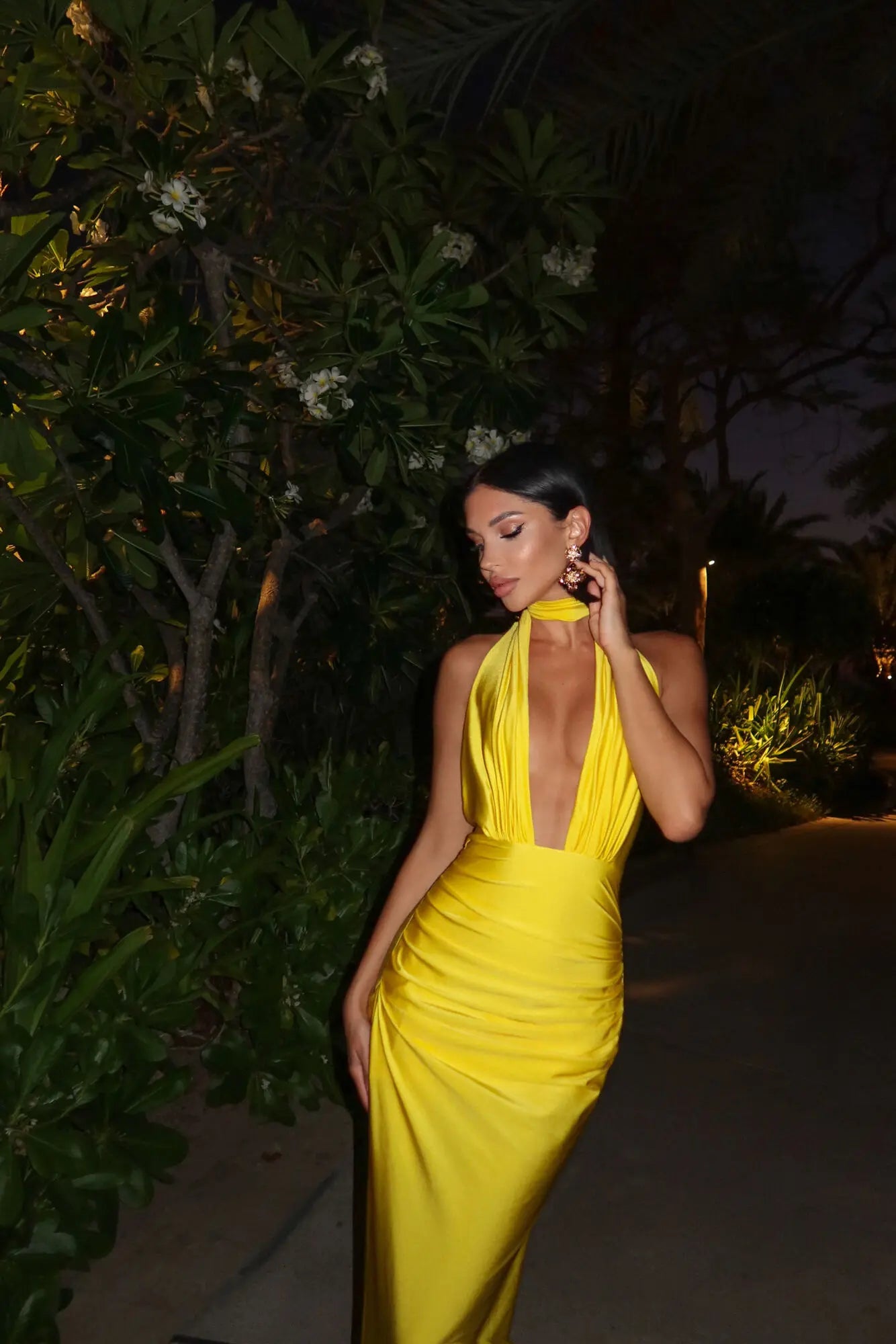 Satin V-Neck Split Evening Dress VestiVogue