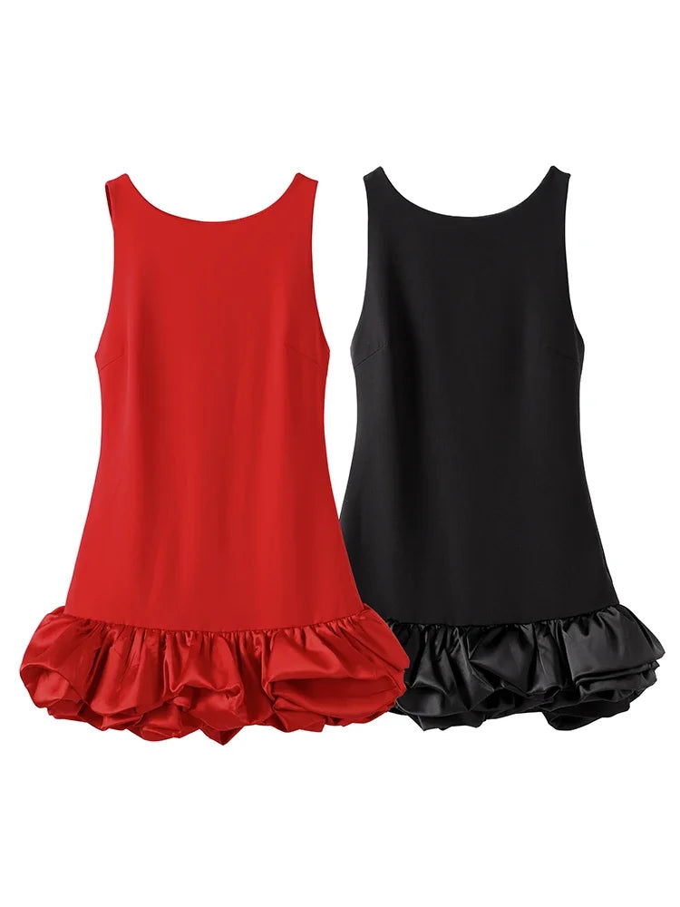 Slim Fit Ruffle Mini Dress with O-Neck VestiVogue