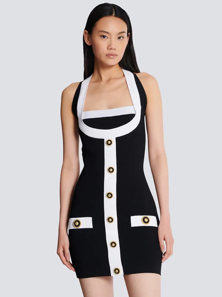 Backless Halter Bodycon Mini Dress in Classic Black VestiVogue black XS