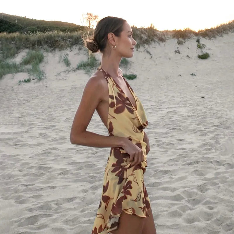 Chic Backless Halter Neck Mini Dress VestiVogue