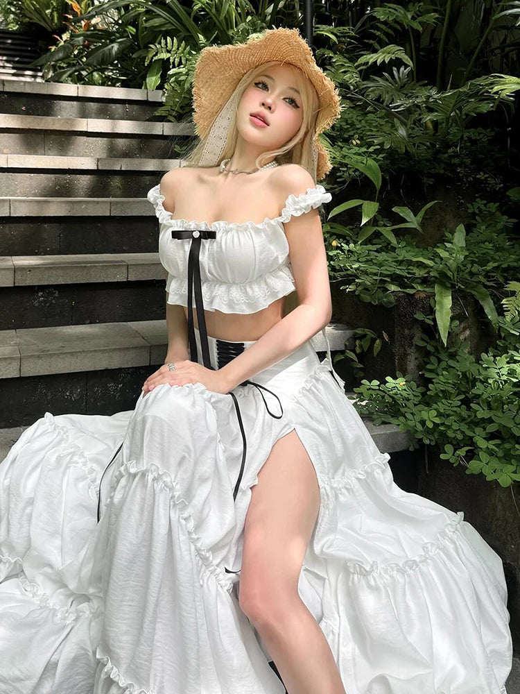 Lace Crop Top and High Split Bandage Skirt Set VestiVogue