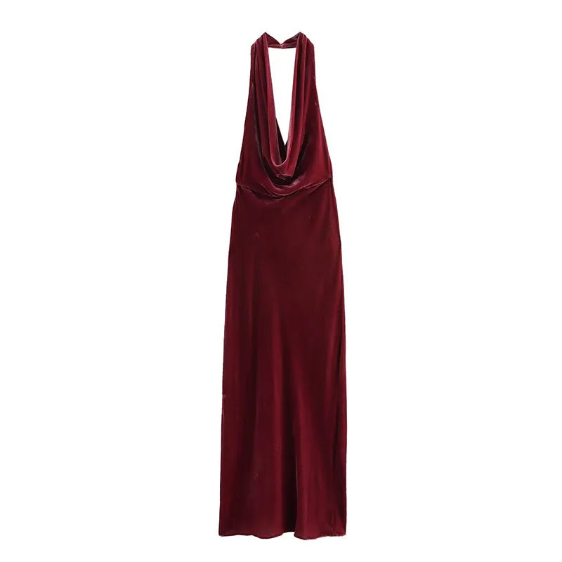Velvet Halter Backless Maxi Dress VestiVogue Photo Color L