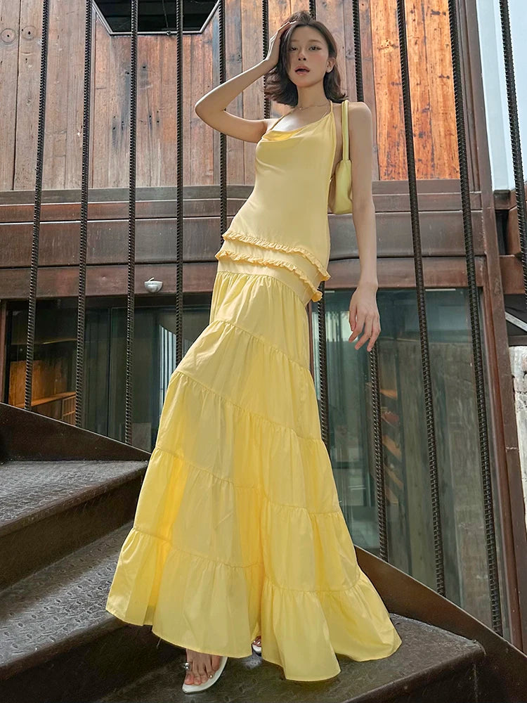 Backless Ruffle Maxi Dress VestiVogue