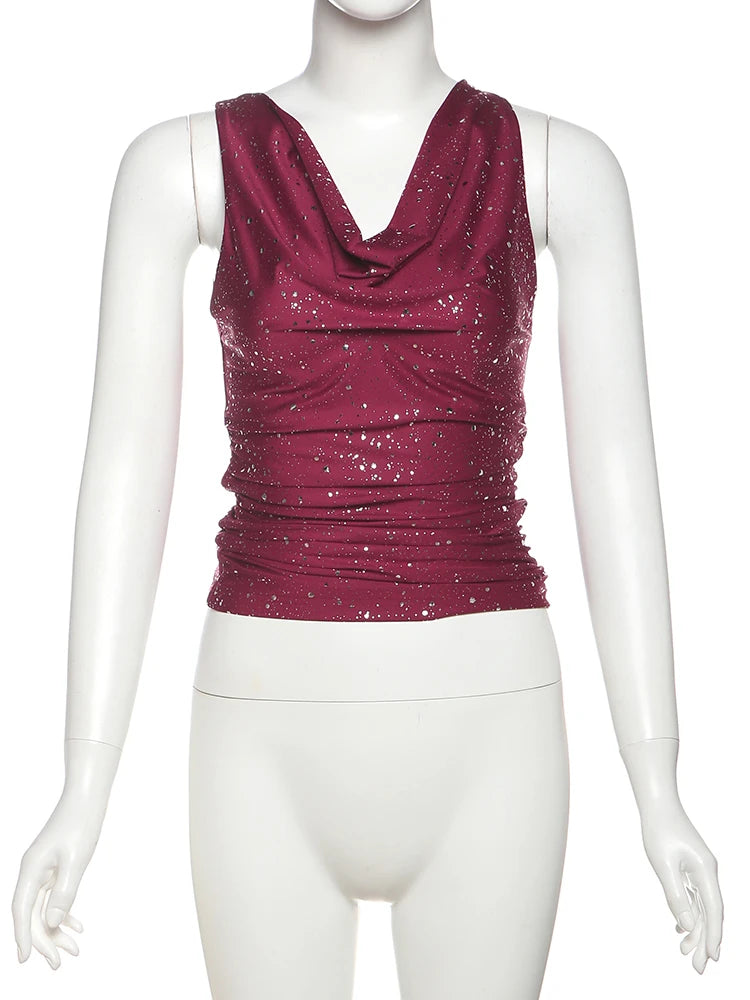 Sequined Ruched Swing Tank Top VestiVogue