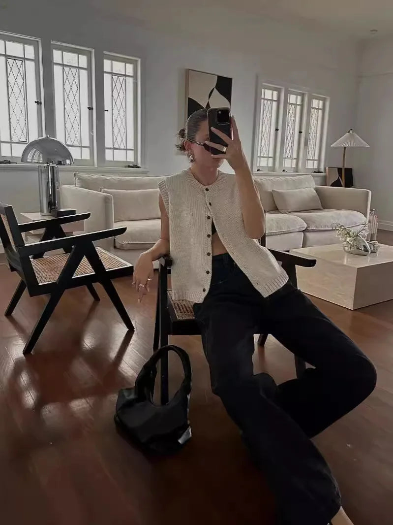 Autumn Knitted Sleeveless Vest Top VestiVogue