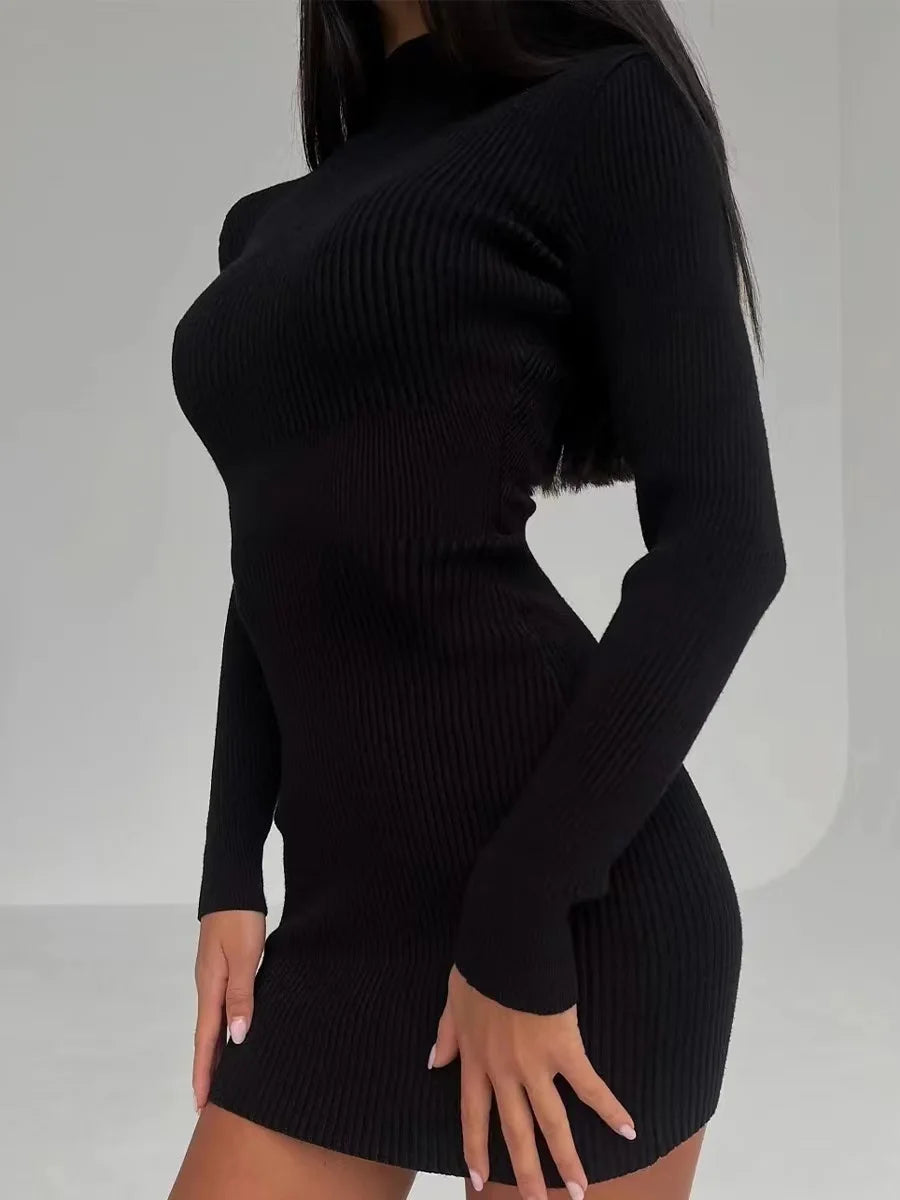 Chic Knitted Turtleneck Bodycon Midi Dress VestiVogue