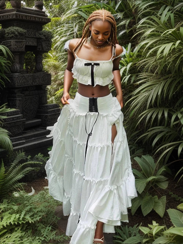 Lace Crop Top and High Split Bandage Skirt Set VestiVogue