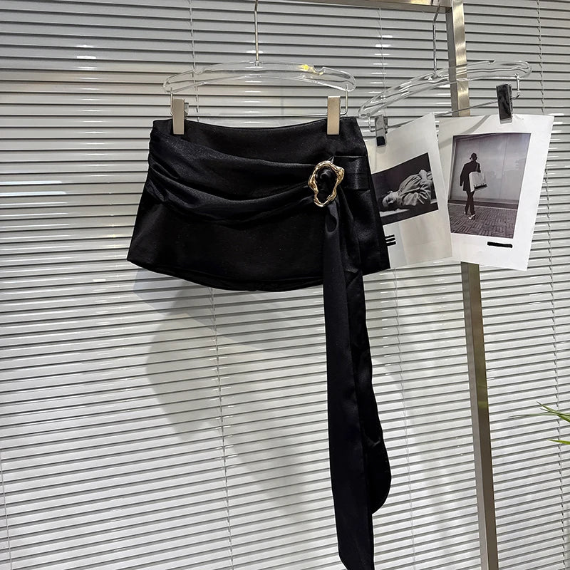 Bow Lace Strapless Top & Ribbon-Wrapped Mini Skirt Set VestiVogue