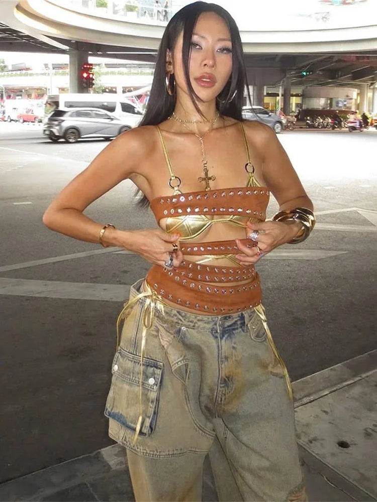 Geometric Zip-Front Tank Top VestiVogue