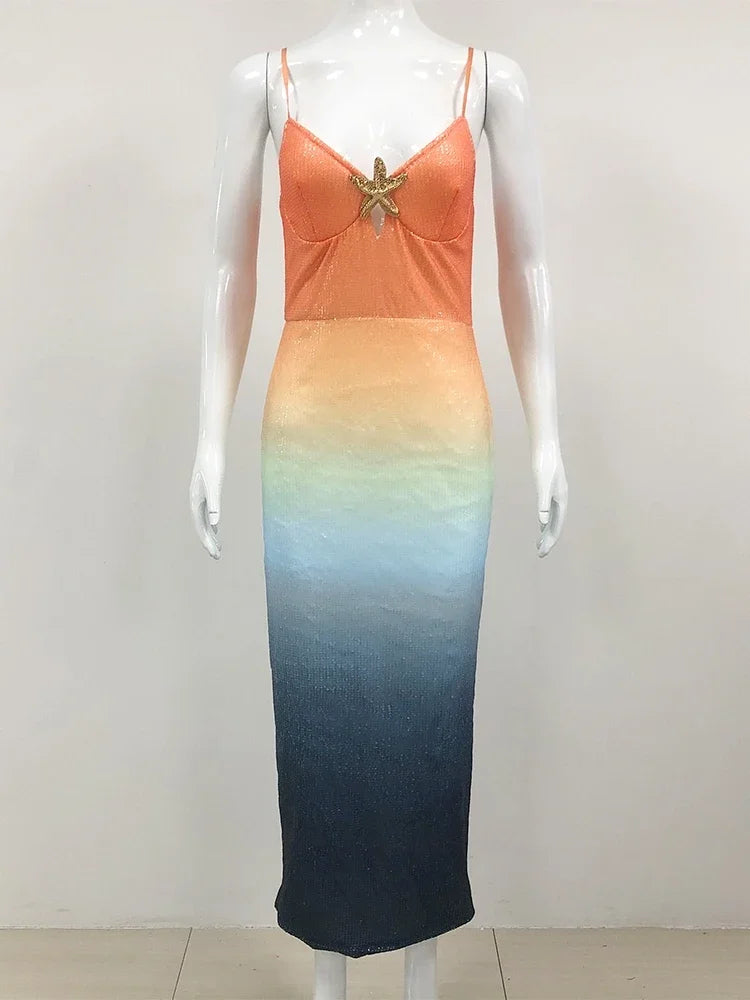 Gradient Sequin Spaghetti Strap Maxi Dress VestiVogue Colorful S