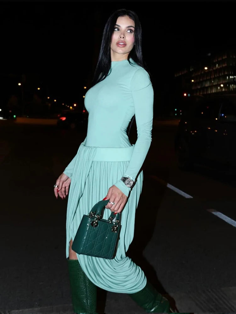 Elegant Irregular Ruched Mini Dress with Turtleneck VestiVogue