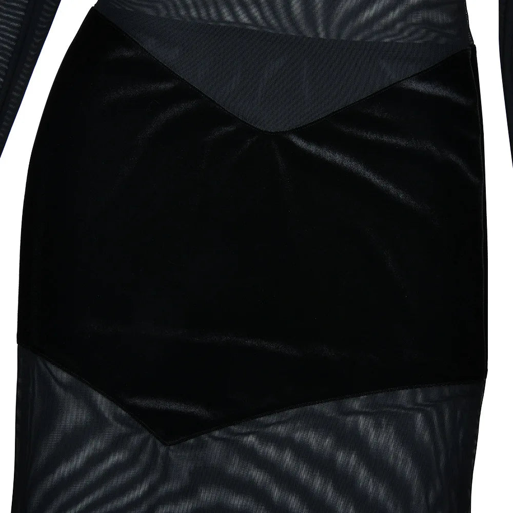 Sleek Mesh Turtleneck Bodycon Dress VestiVogue