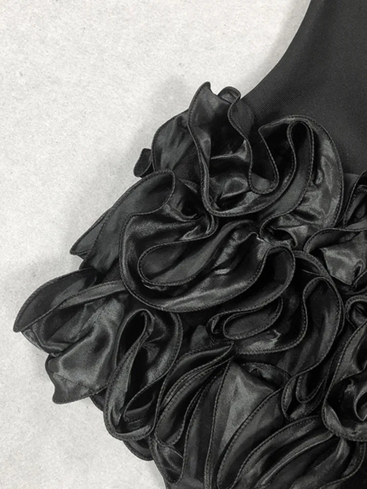 Elegant Black Mini Bandage Dress with Diamond & Feather Beading VestiVogue