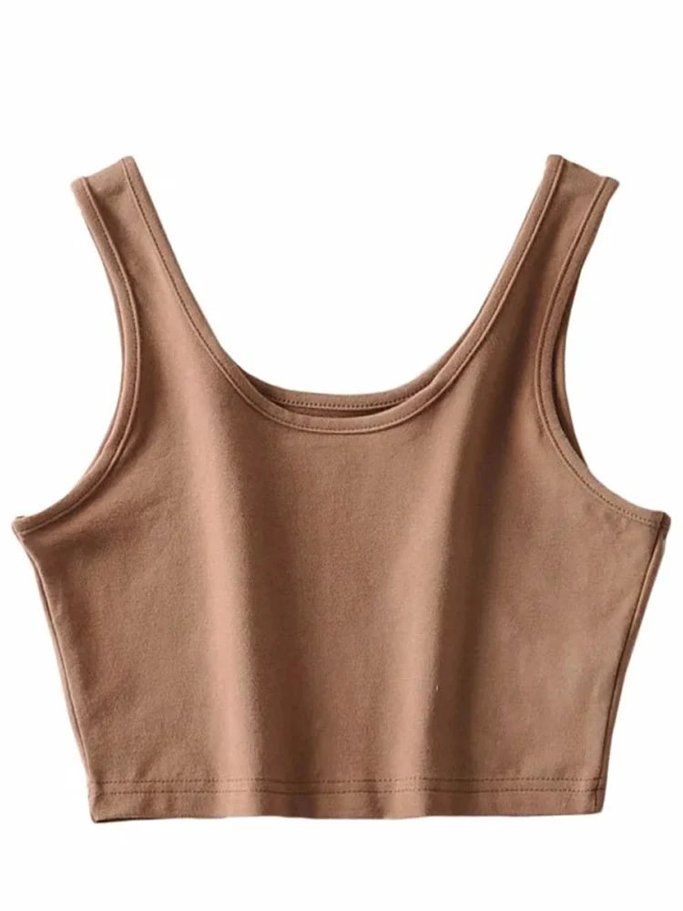 Sleeveless Cotton Summer Crop Top VestiVogue Brown L