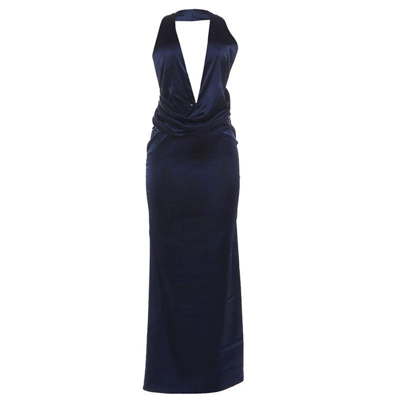 Backless Peach Sequin Halter Bodycon Dress