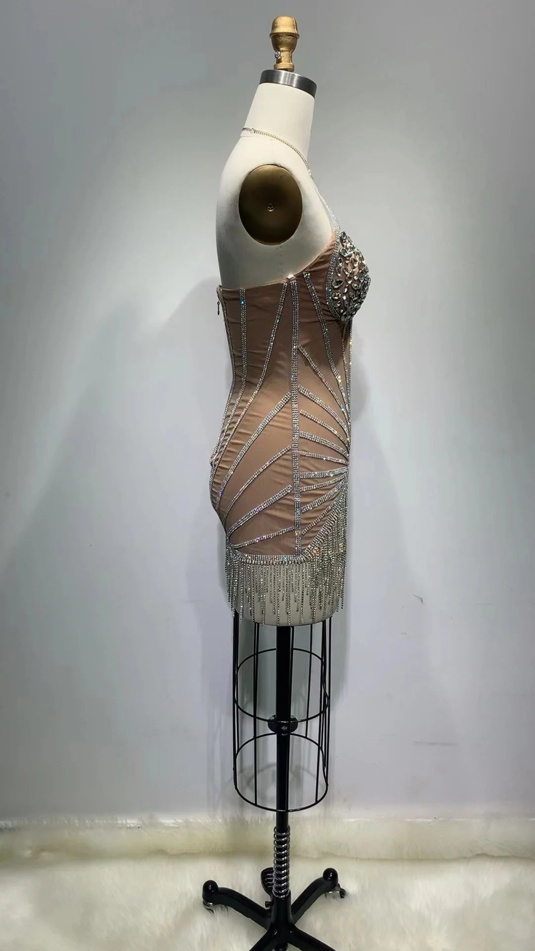 Sparkling Rhinestone Halter Bodycon Mini Dress VestiVogue