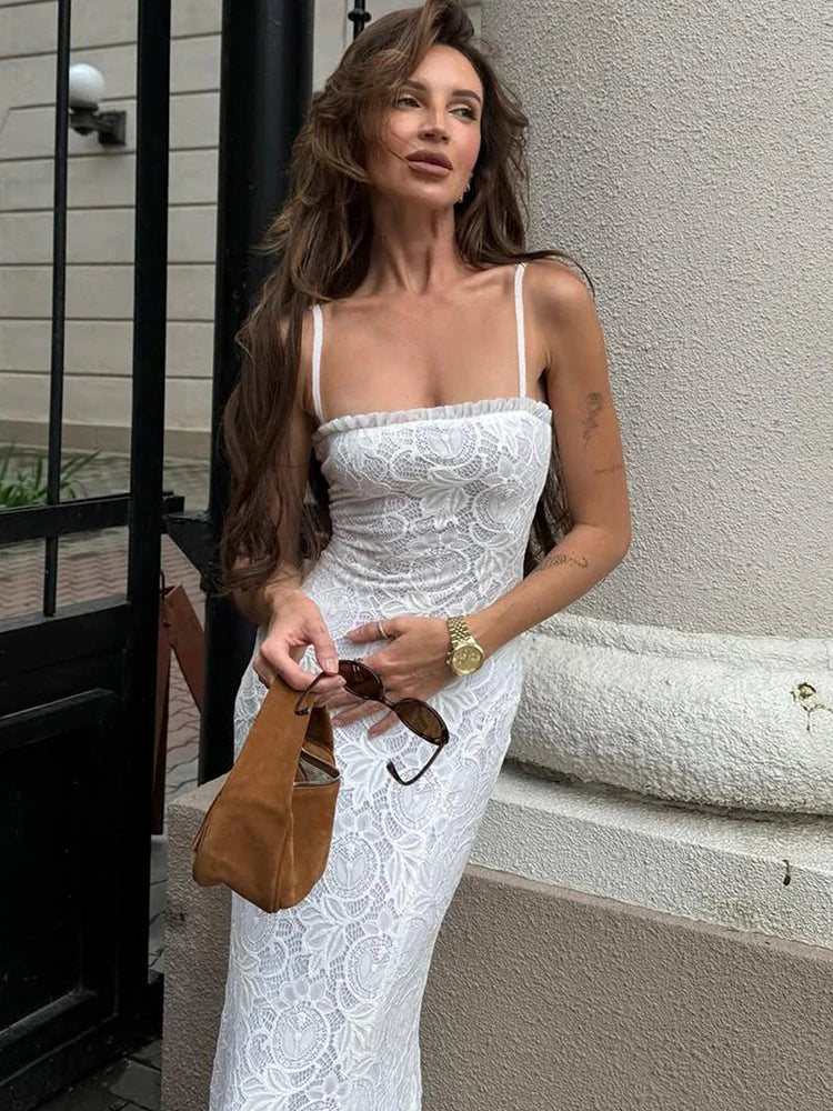 Off-Shoulder Backless Jacquard Ruffle Dress VestiVogue WHITE M