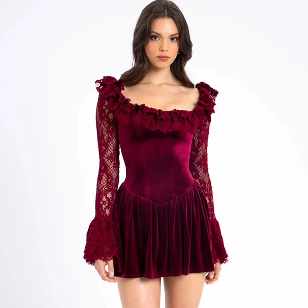 Lace Elegance Long Sleeve Mini Dress VestiVogue