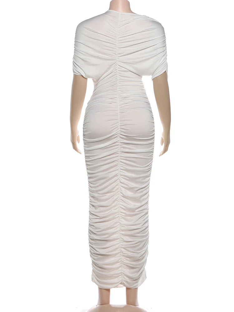 Midnight Hollow Mesh Ruched Dress VestiVogue