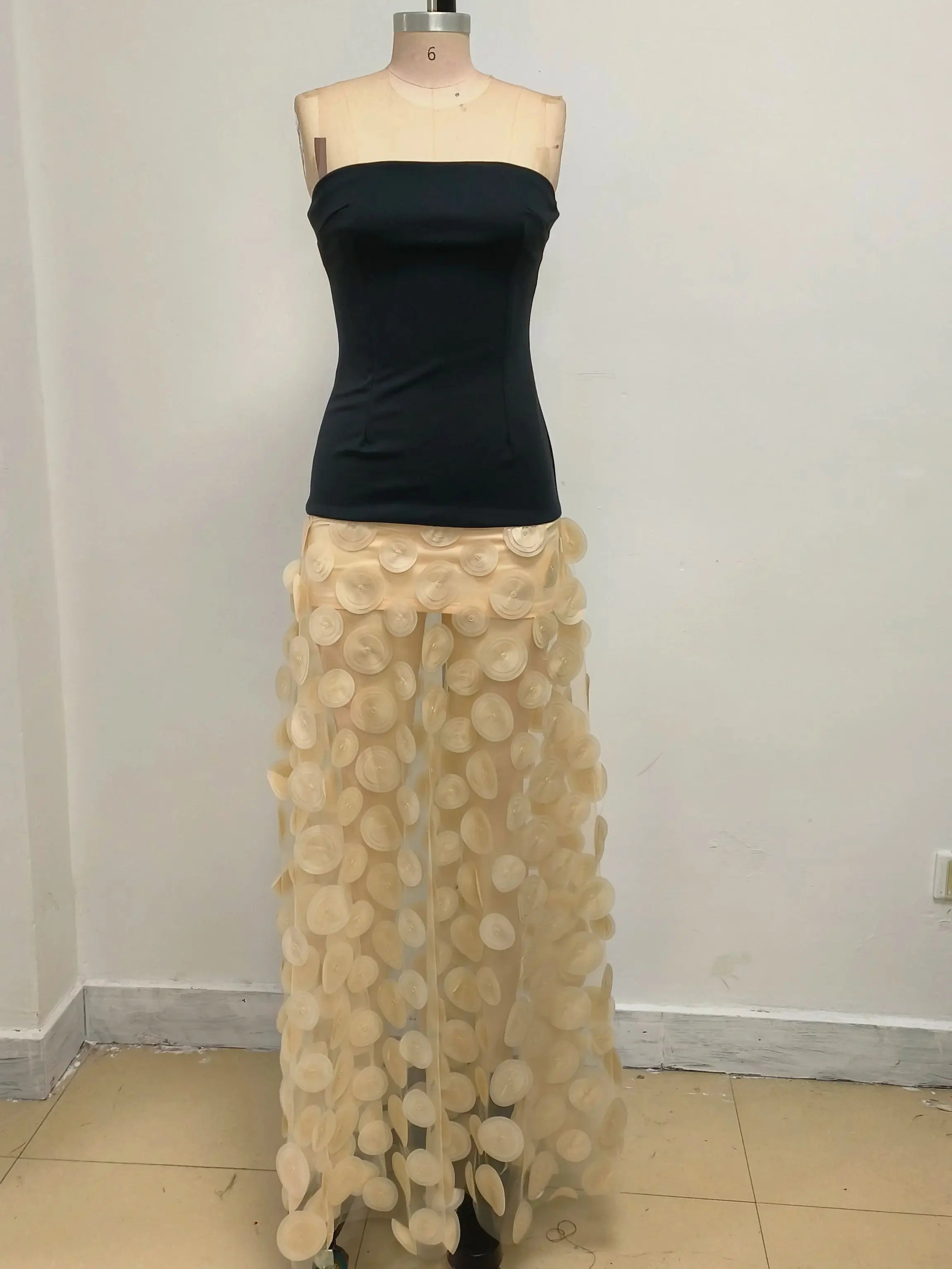 Strapless Floral Embroidery Bodycon Maxi Dress VestiVogue