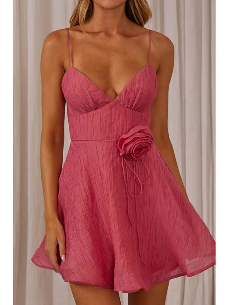 Floral Spaghetti Strap Backless Mini Dress VestiVogue