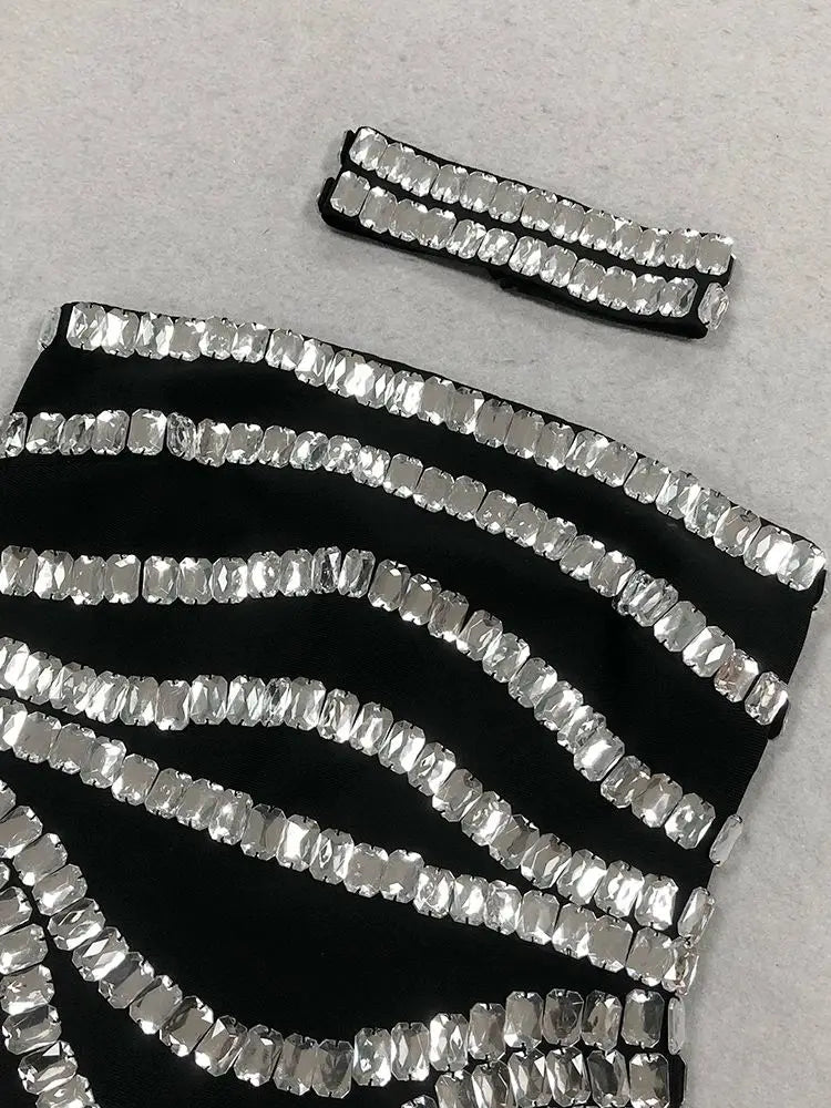 Black Strapless Crystal Bandage Bodycon Dress VestiVogue