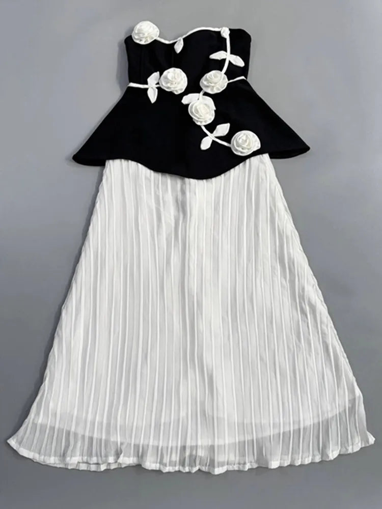 Strapless Floral Appliqué Two-Piece Skirt Set VestiVogue