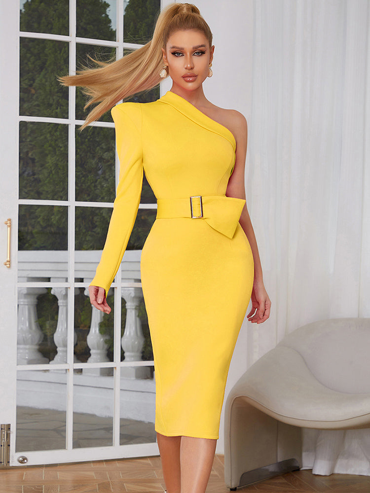 Chic One-Shoulder Bodycon Midi Dress VestiVogue