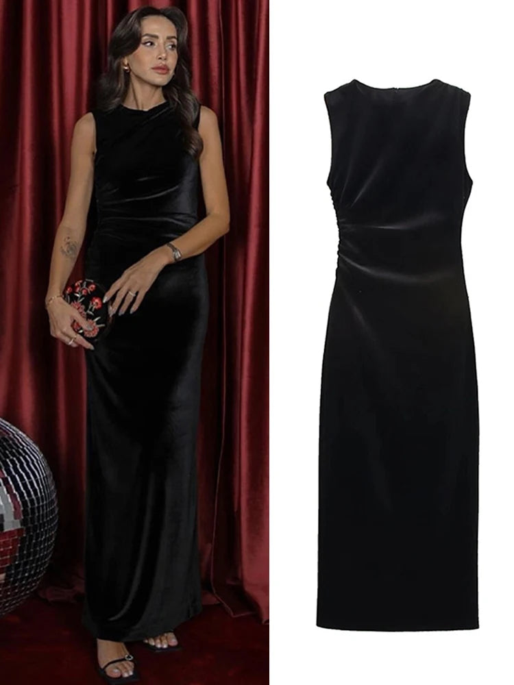 Velvet Hip Package Maxi Dress for Women VestiVogue