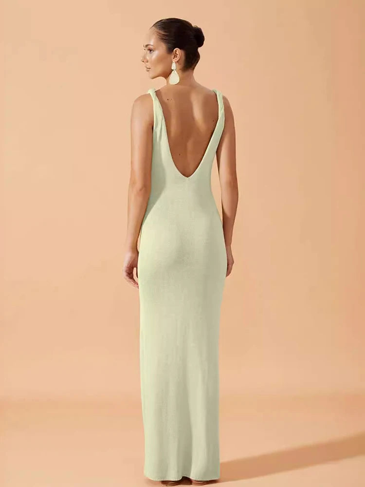 Deep V Backless Maxi Dress VestiVogue